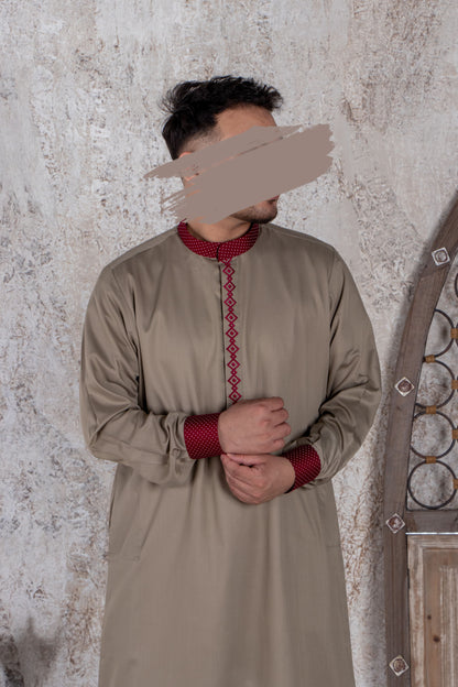 Khaki Maroon Thobe