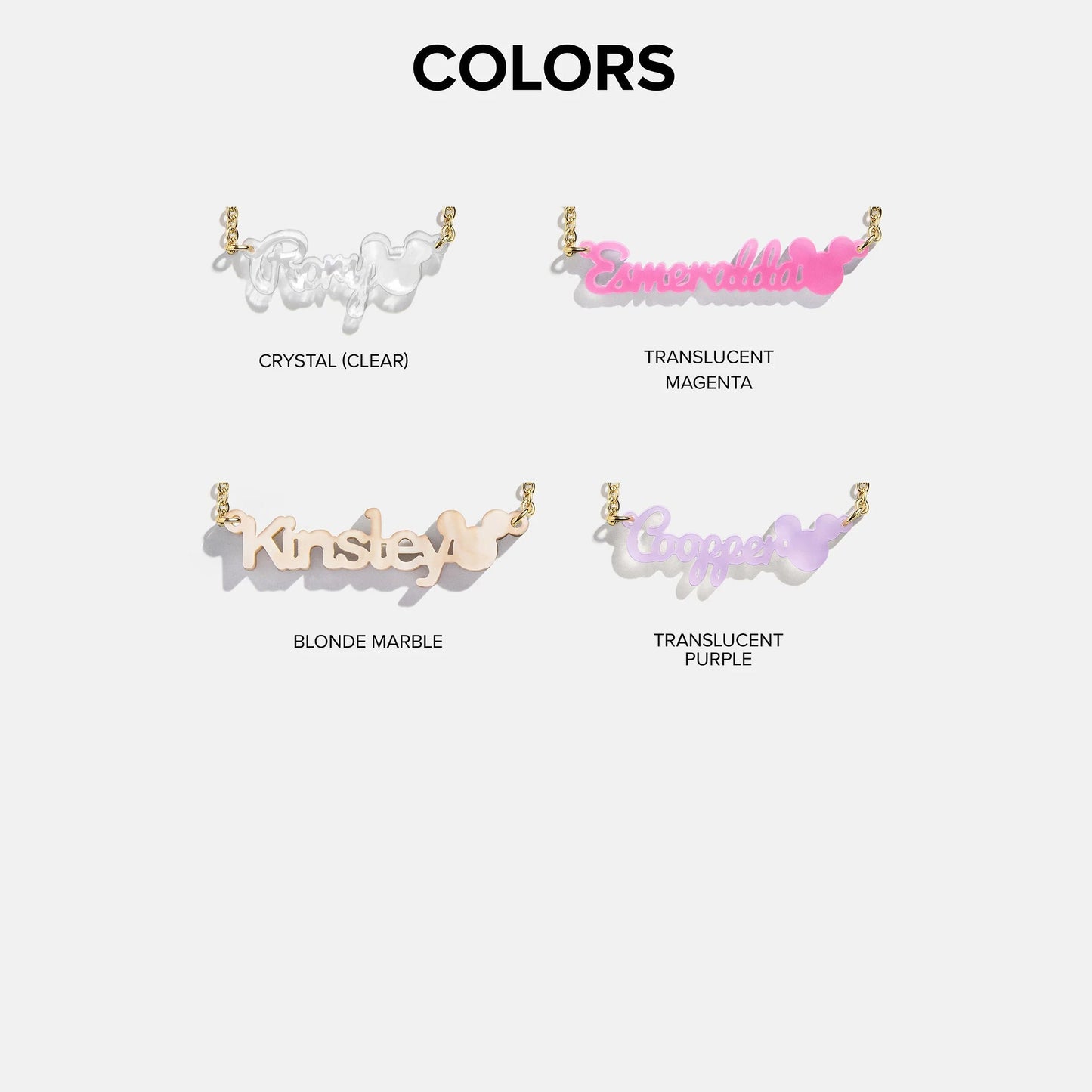 Disney Mickey Mouse Acrylic Custom Nameplate Necklace - Translucent Purple