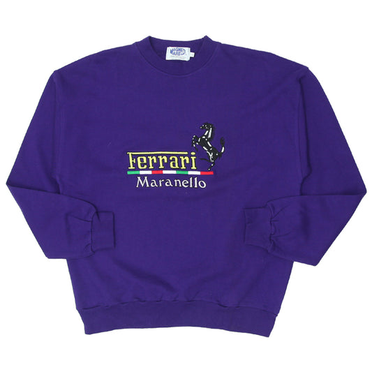 Vintage Ferrari Maranello Purple Embroidered Crewneck Sweatshirt by Magneti Marelli 1990's Size L