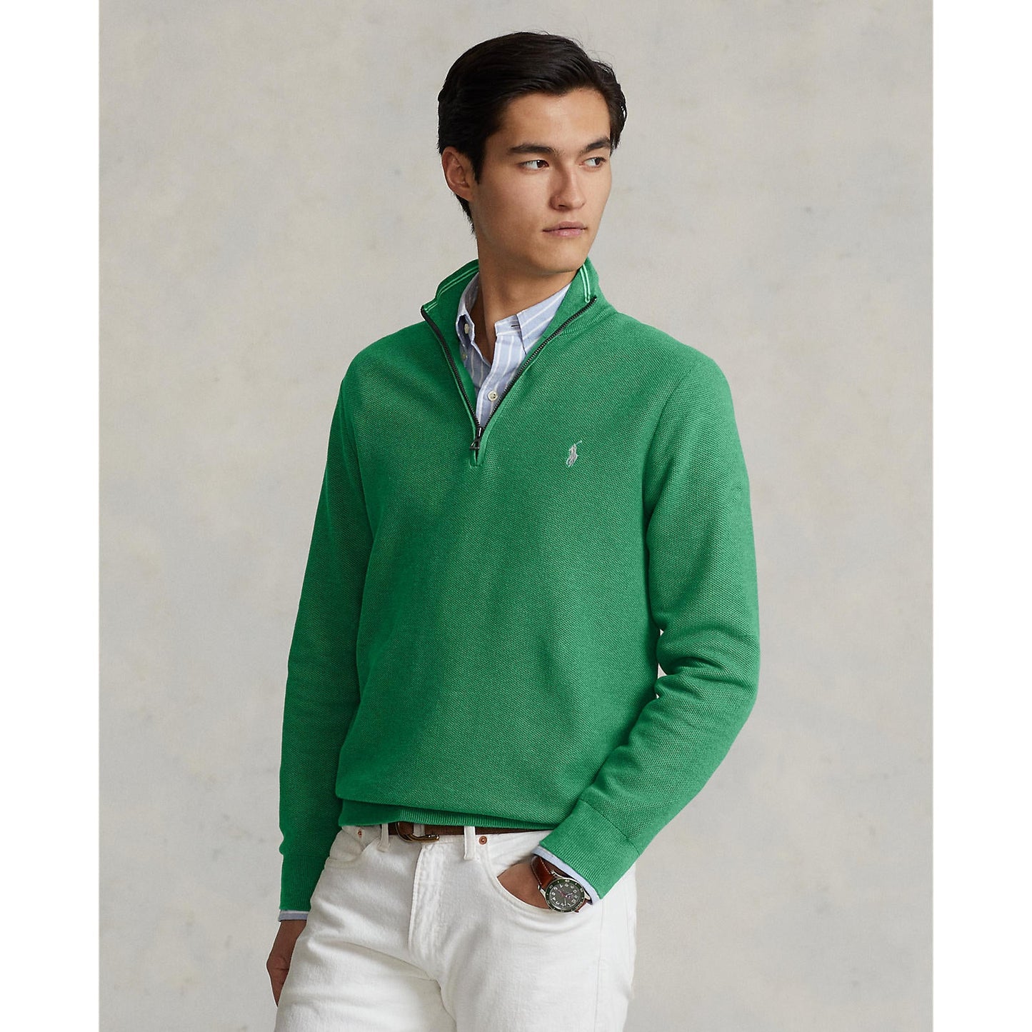 Polo Ralph Lauren - Mesh-Knit Cotton Quarter-Zip Pullover - Green
