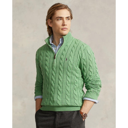 Polo Ralph Lauren - Cable Knit  Quarter Zip Cotton Sweater - Green Heather