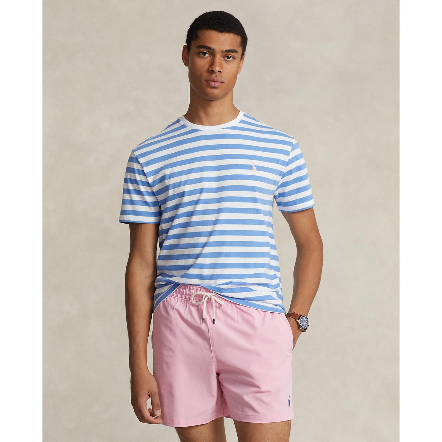Polo Ralph Lauren -  Classic Fit Jersey Crewneck T-Shirt - Stripe - Summer Blue & White