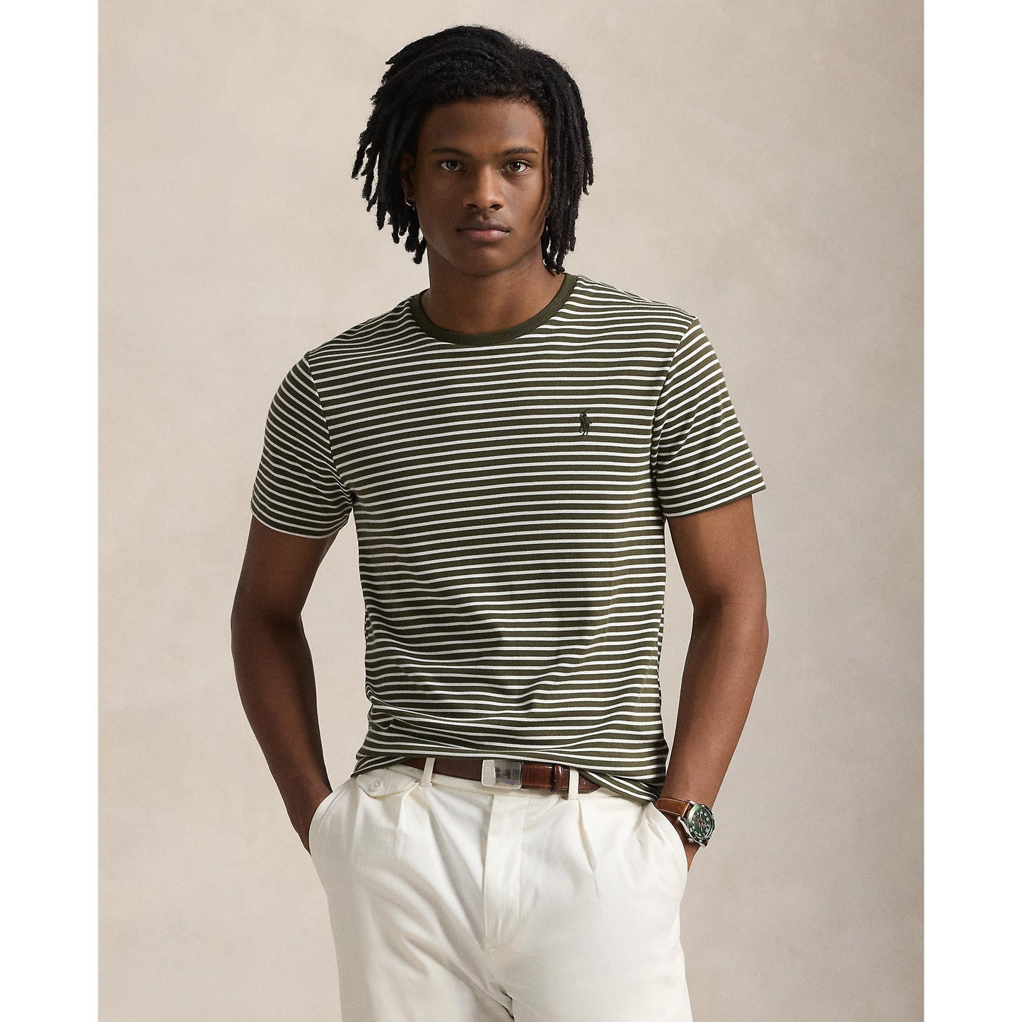 Polo Ralph Lauren - Custom Slim Striped  Soft Cotton T-Shirt - Armadillo white