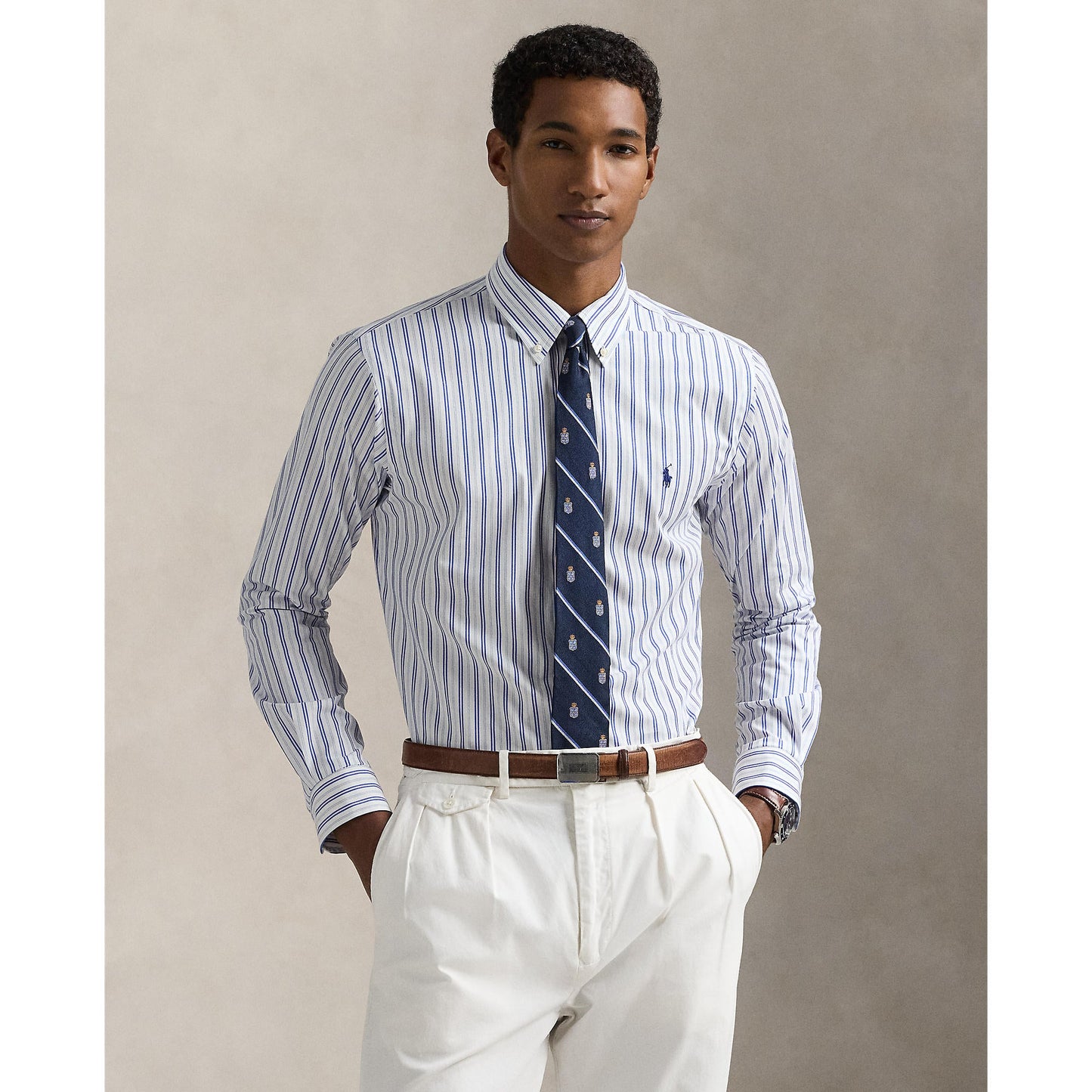 Polo Ralph Lauren - Poplin Stretch Business Shirt - Stripe - White/Pink/Blue