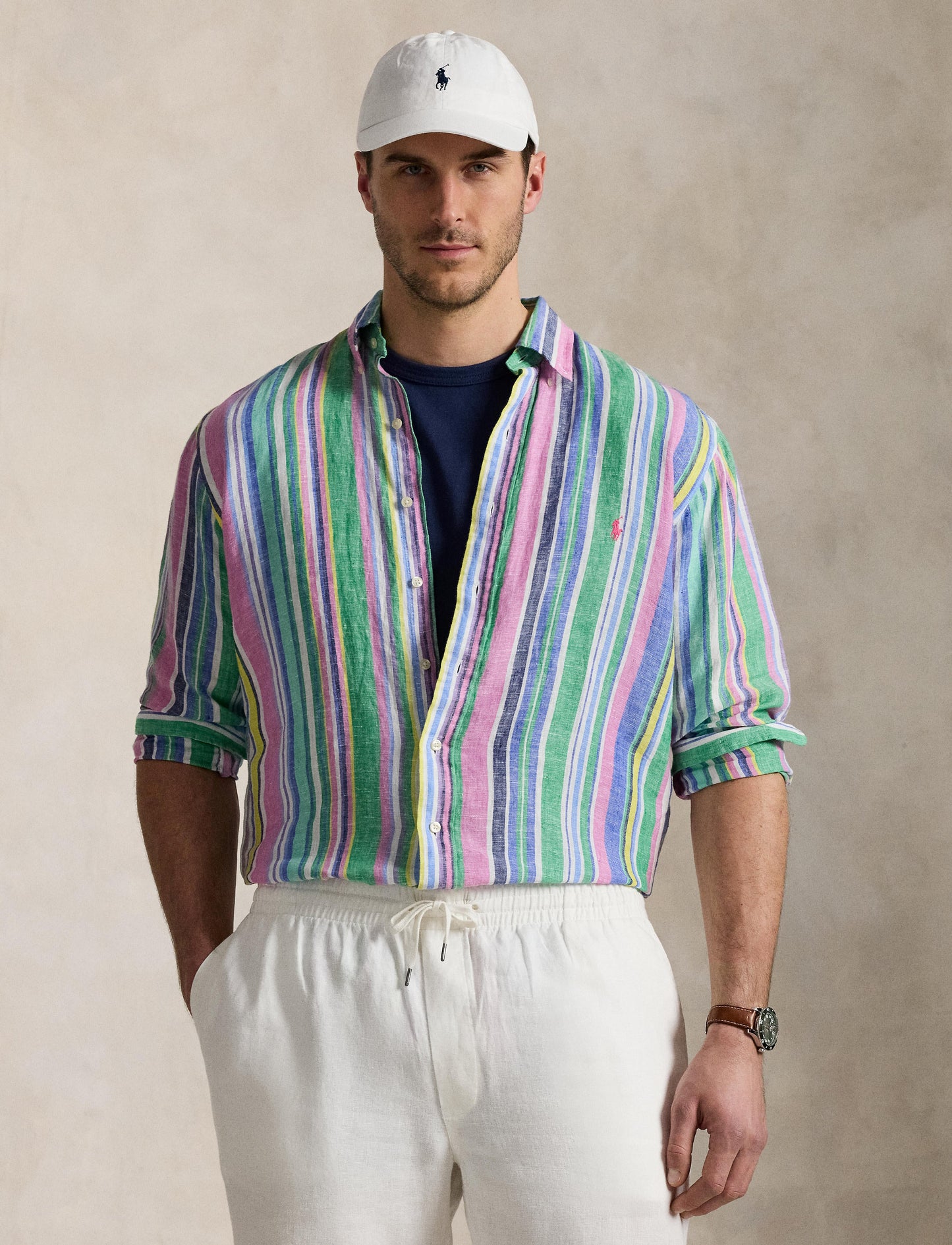 Polo Ralph Lauren - Linen Shirt - Big & Tall - Green Pink Multi