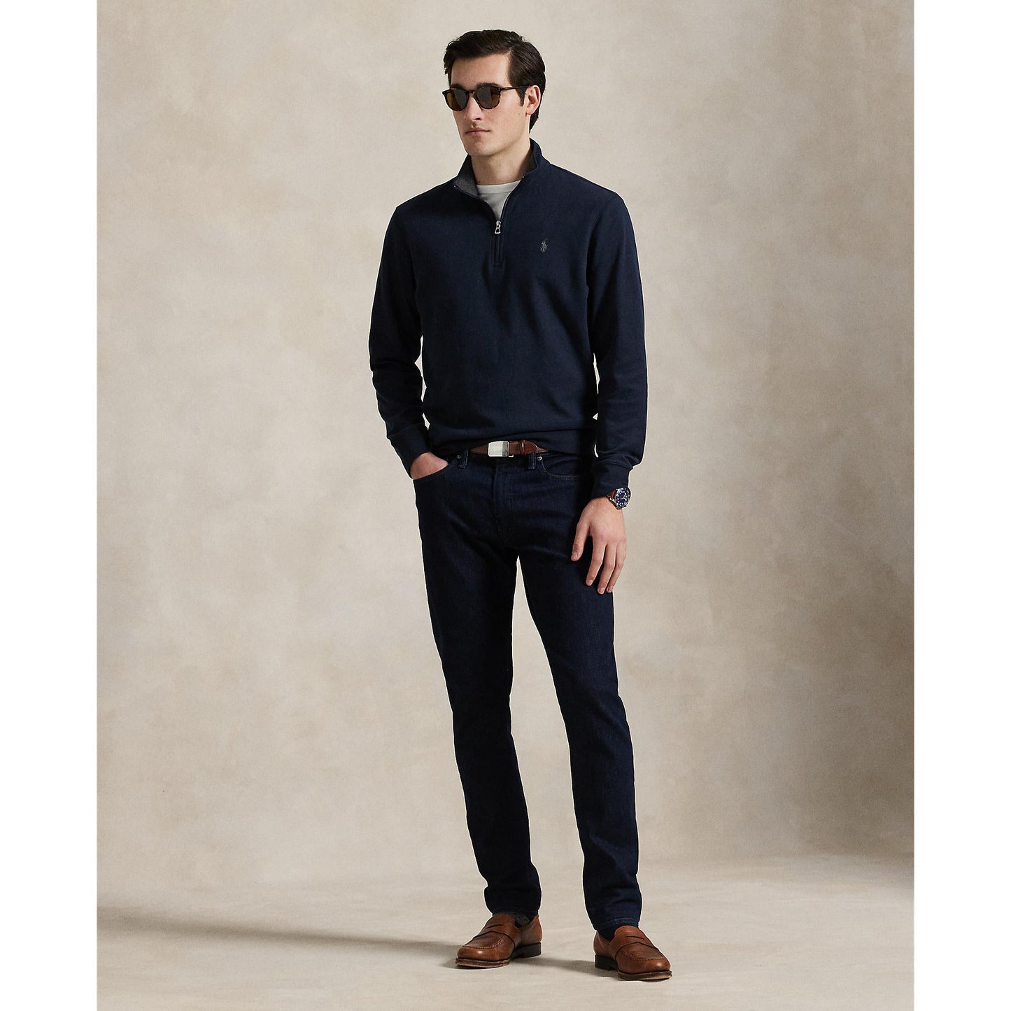 Polo Ralph Lauren - Luxury Jersey Quarter Zip Sweatshirt - Aviator Navy
