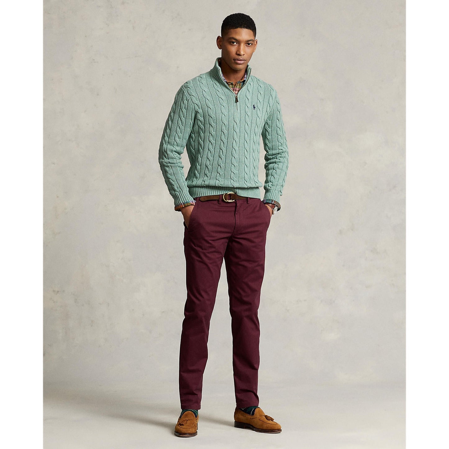 Polo Ralph Lauren - Cable Knit Quarter Zip Cotton Sweater - Seafoam