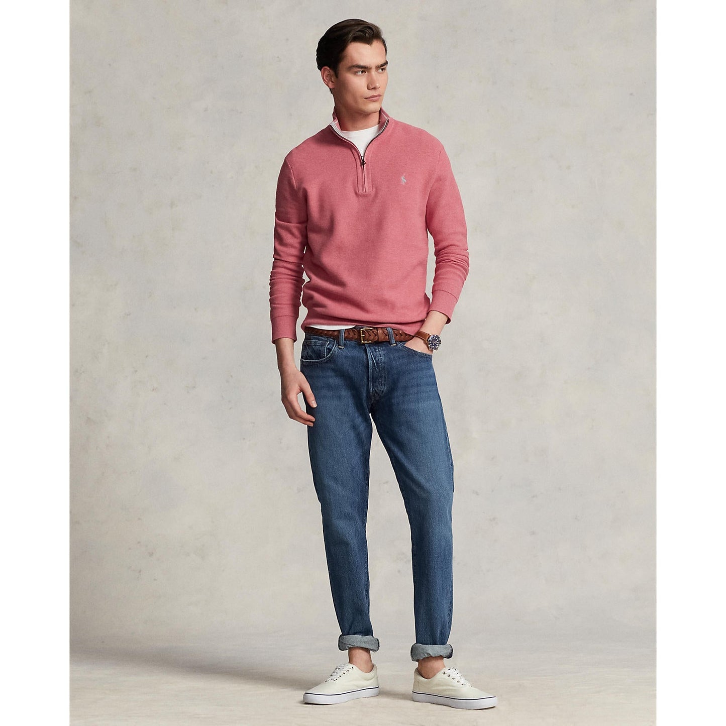 Polo Ralph Lauren - Mesh-Knit Cotton Quarter-Zip Sweater - Red Sky Heather