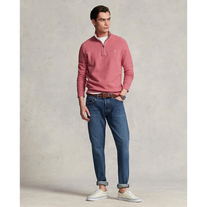 Polo Ralph Lauren - Mesh-Knit Cotton Quarter-Zip Sweater - Red Sky Heather