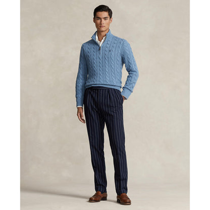 Polo Ralph Lauren - Cable Knit Quarter Zip Cotton Sweater - Sky Blue Heather