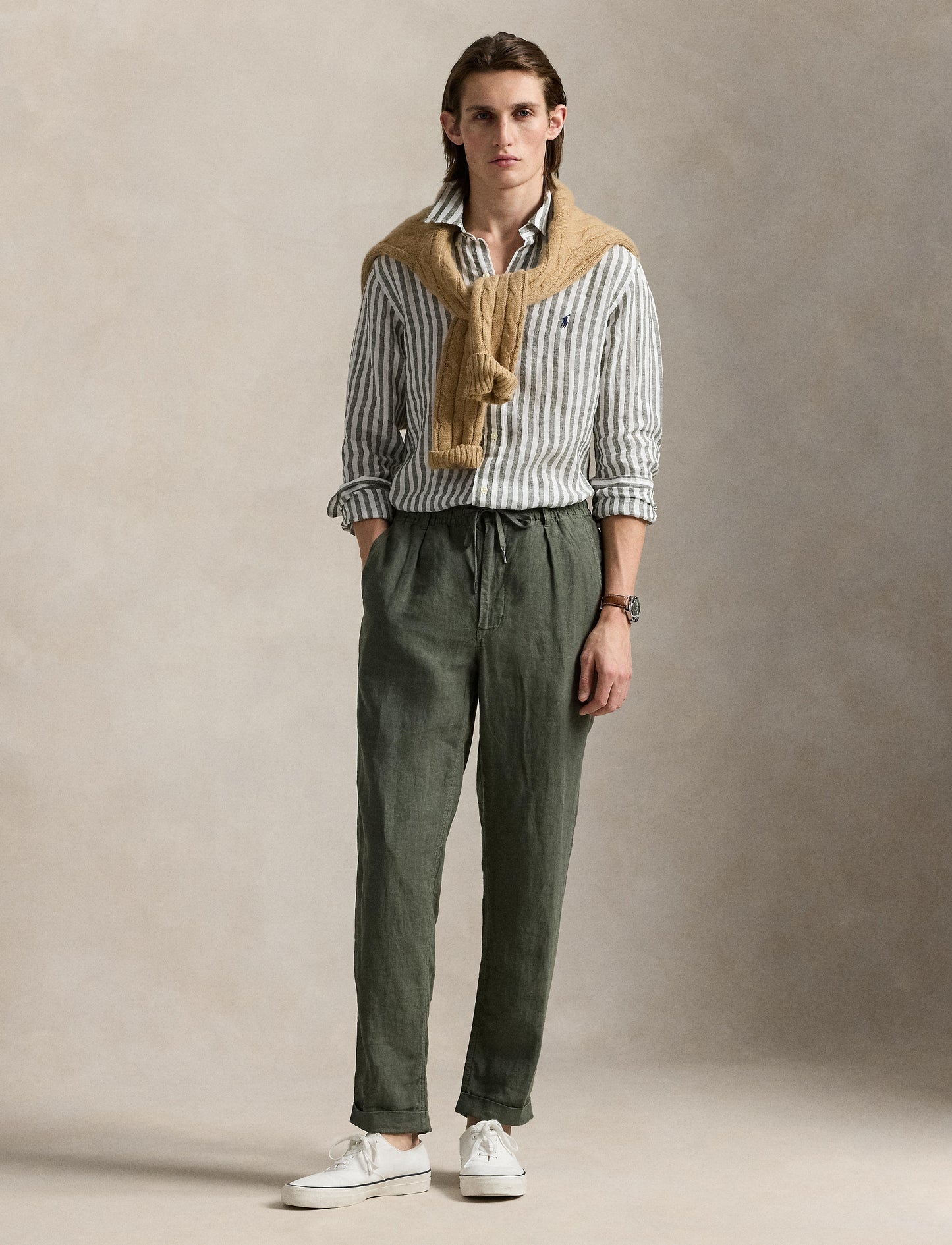 Polo Ralph Lauren - Linen Shirt - also in Big & Tall - Olive White