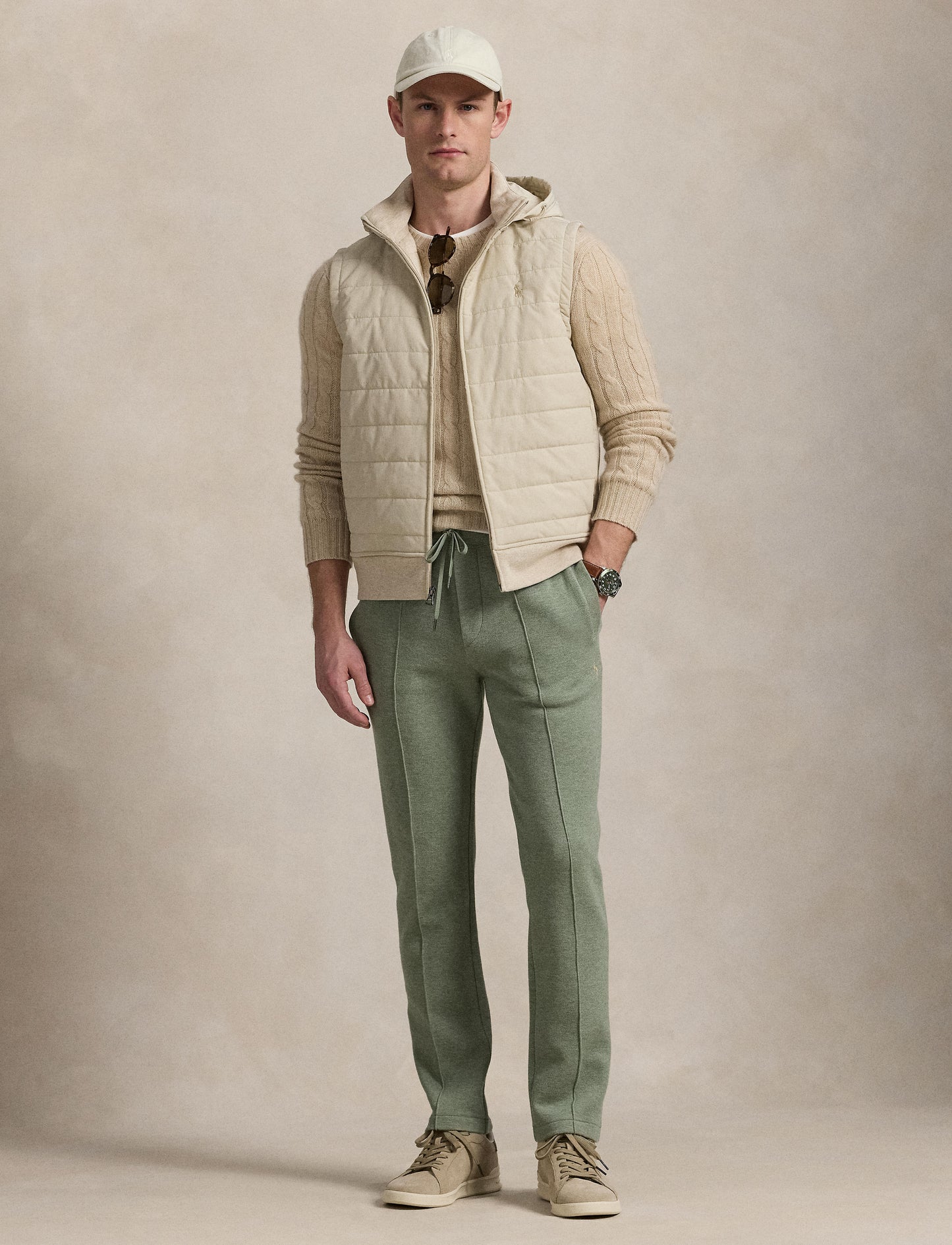 Polo Ralph Lauren - Quilted Front Hybrid Full-Zip Vest - Dune Tan