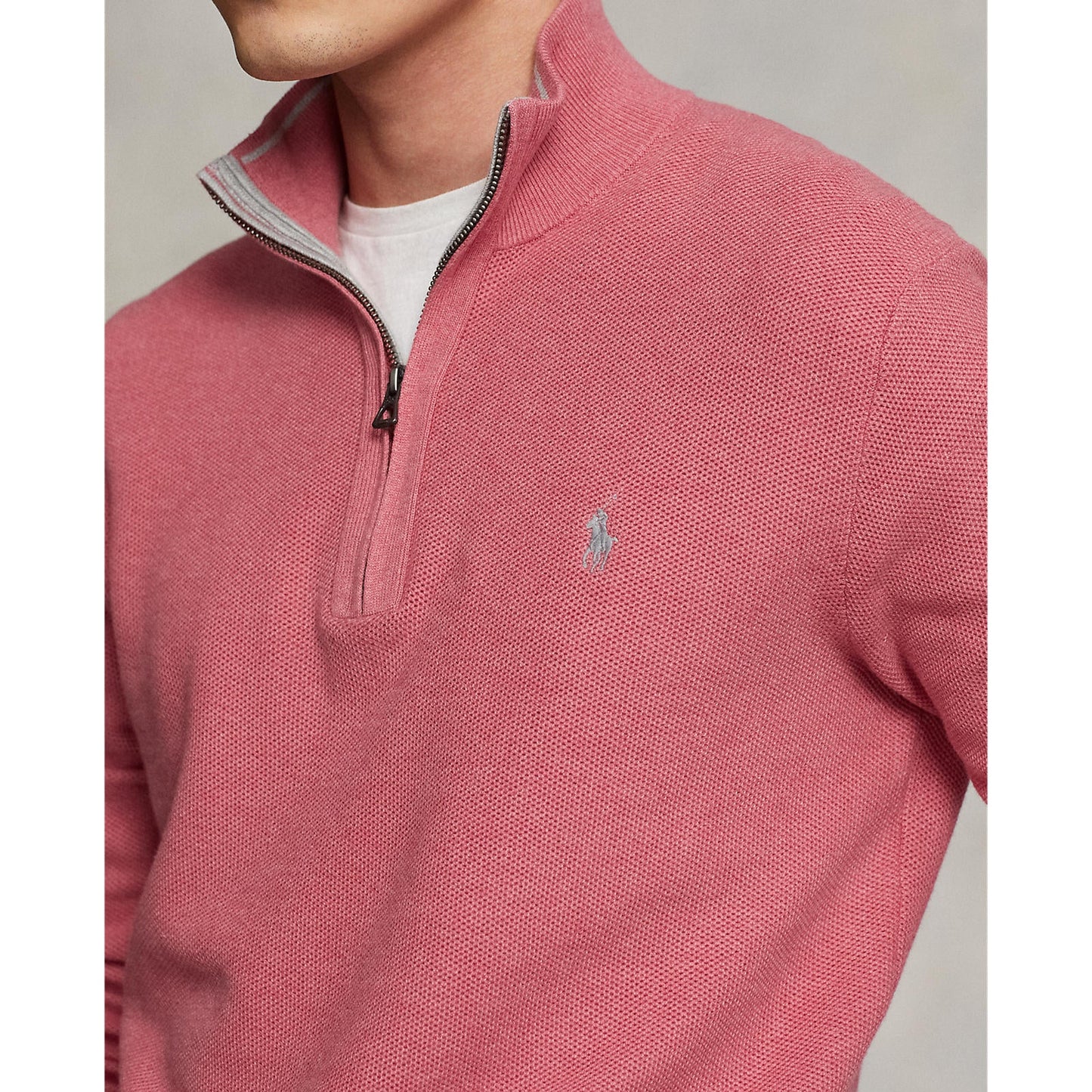 Polo Ralph Lauren - Mesh-Knit Cotton Quarter-Zip Sweater - Red Sky Heather