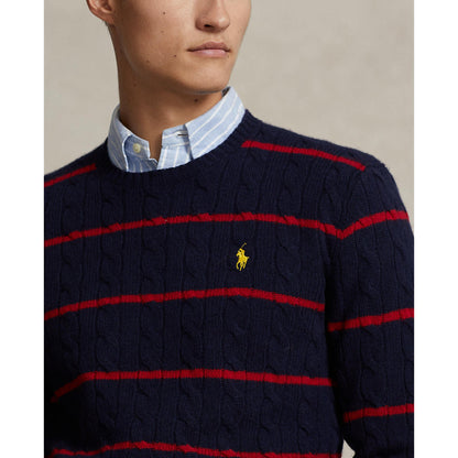 Polo Ralph Lauren - Cableknit Wool/Cashmere Crewneck Sweater - Striped - Navy & Red