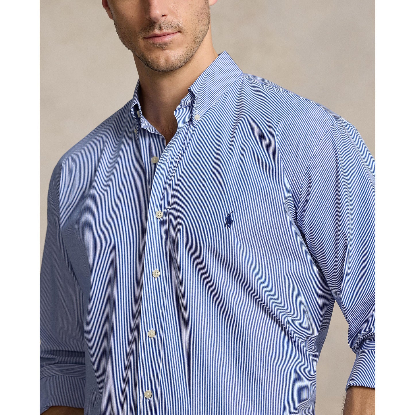 Polo Ralph Lauren - Poplin Stretch Shirt - Stripe - Big & Tall Sizes - Blue & White