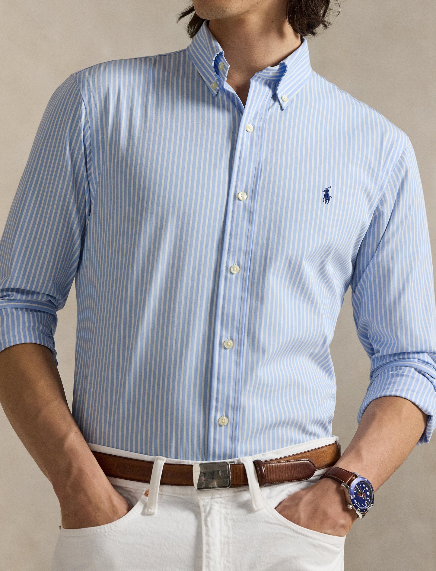 Polo Ralph Lauren - Poplin Stretch Shirt - Stripe - Blue & White