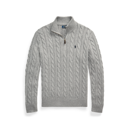 Polo Ralph Lauren - Cable Knit Quarter Zip Sweater - Fawn Grey Heather