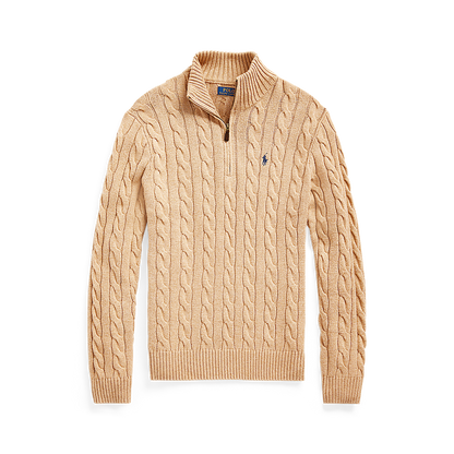 Polo Ralph Lauren - Cable Knit Quarter Zip Sweater - Camel Melange