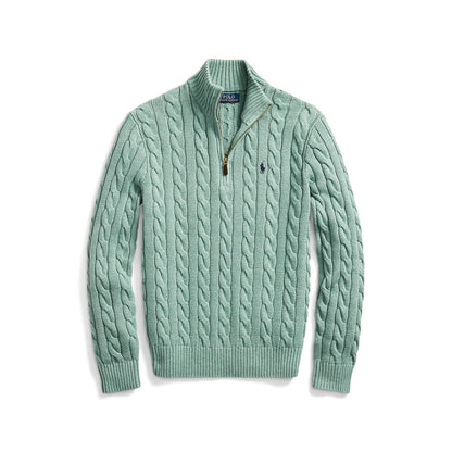 Polo Ralph Lauren - Cable Knit Quarter Zip Cotton Sweater - Seafoam