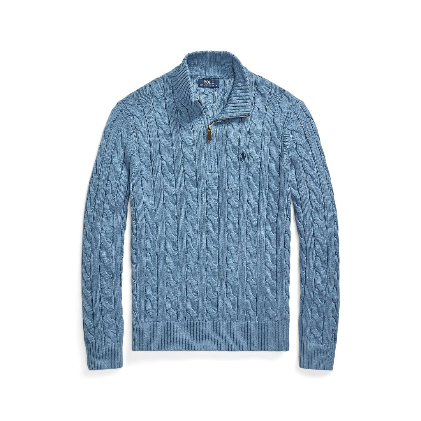 Polo Ralph Lauren - Cable Knit Quarter Zip Cotton Sweater - Sky Blue Heather