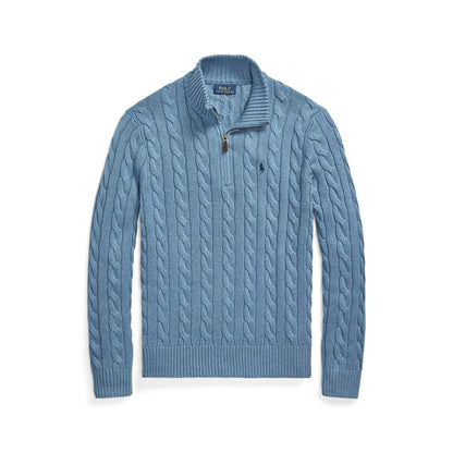 Polo Ralph Lauren - Cable Knit Quarter Zip Cotton Sweater - Sky Blue Heather