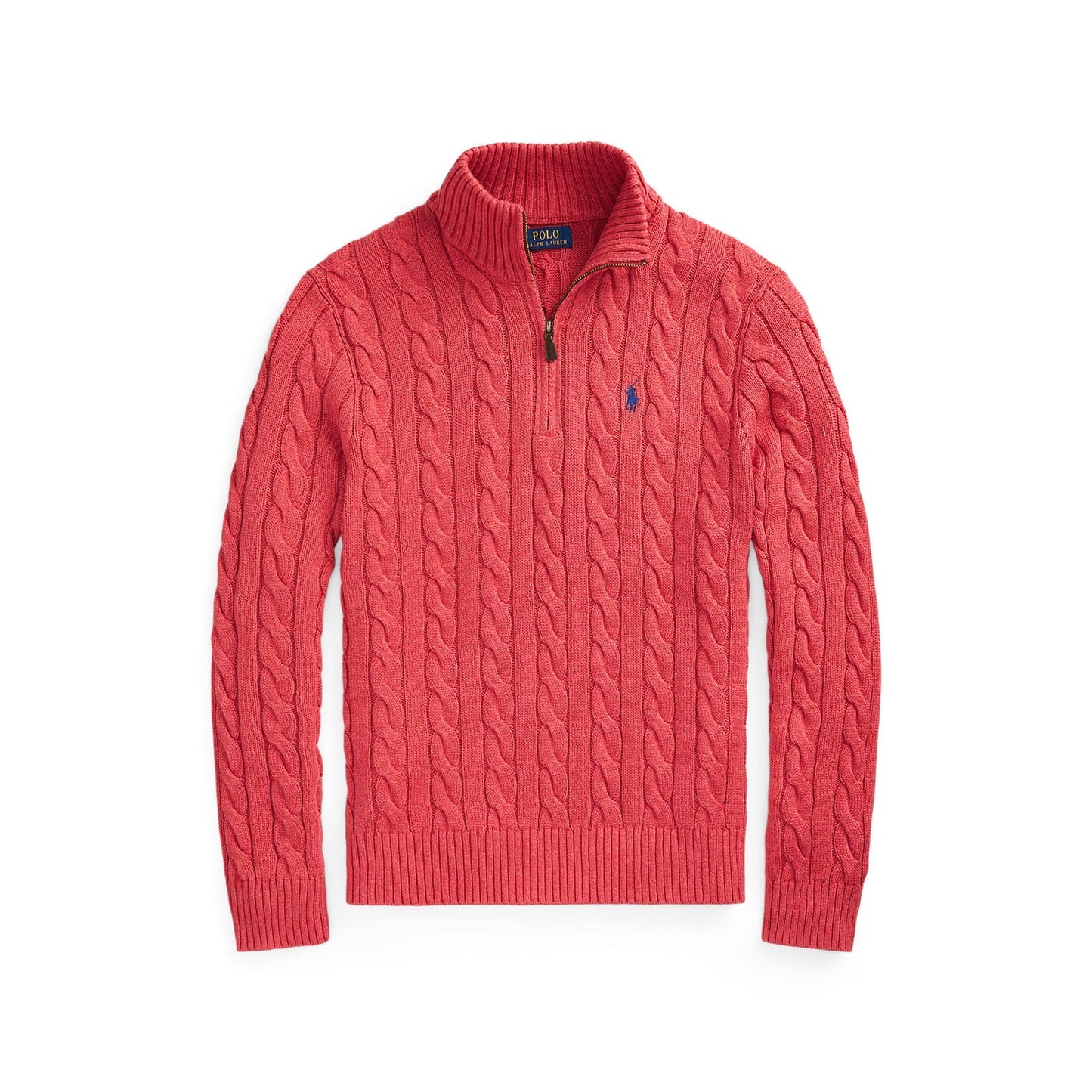 Polo Ralph Lauren - Cable Knit Quarter Zip Cotton Sweater - Flush Red Heather