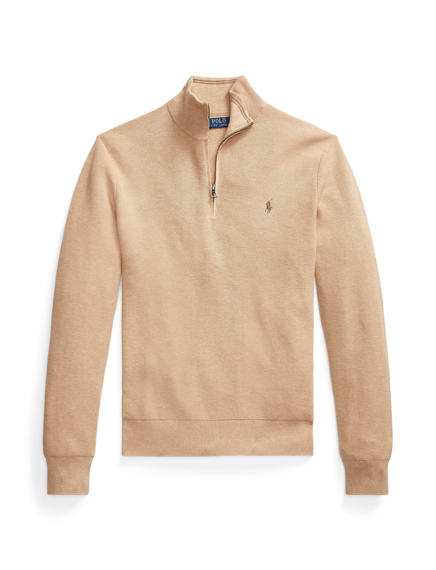 Polo Ralph Lauren - Mesh-Knit Cotton Quarter-Zip Sweater - Camel Melange