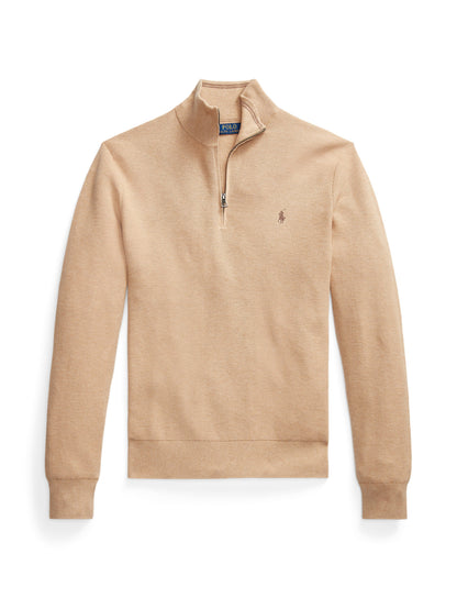 Polo Ralph Lauren - Mesh-Knit Cotton Quarter-Zip Sweater - Camel Melange