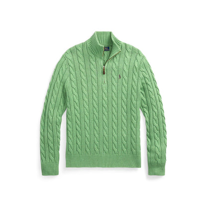 Polo Ralph Lauren - Cable Knit  Quarter Zip Cotton Sweater - Green Heather