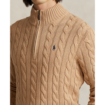 Polo Ralph Lauren - Cable Knit Quarter Zip Sweater - Camel Melange